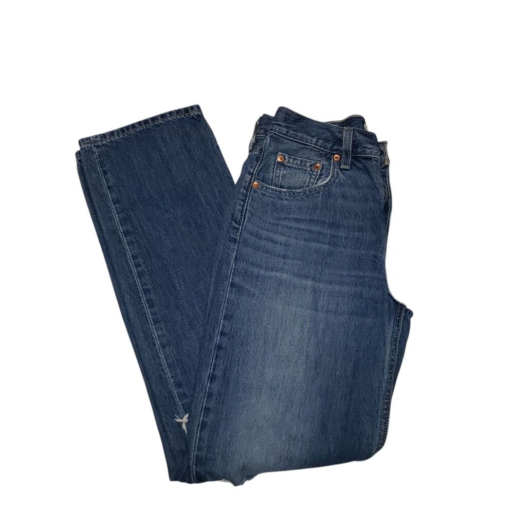 Levi’s Low Pro Distressed Straight Leg Jeans W25 Dark Wash Ripped Knees